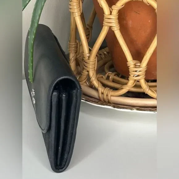 Coach Black Signature Canvas & Leather Wallet Trifold Clutch Organizer - Picture 3 of 14